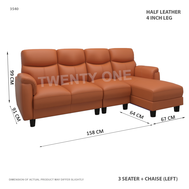 3540 3+L  618- HALF LEATHER  SEATER WITH CHAISE  SOFA 1B LEFT
